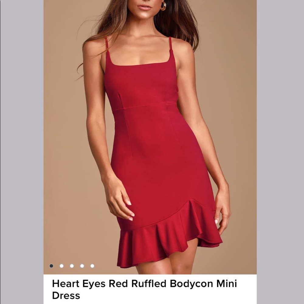 Lulus Heart Eyes Red Ruffled Bodycon Mini Dress